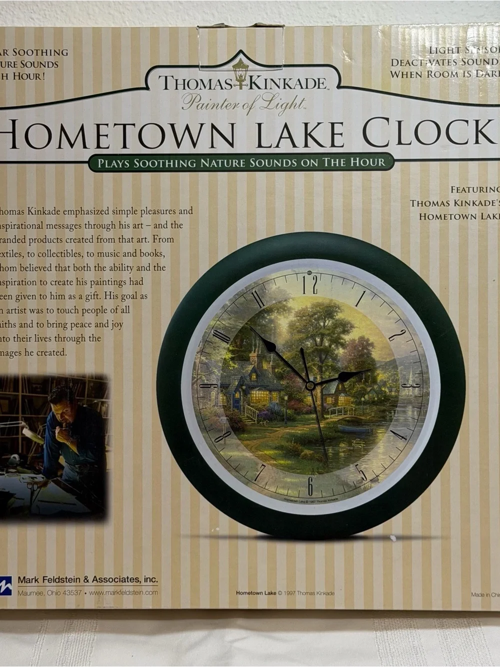 NEW Thomas Kinkade 13-Inch Nature Sounds Wall Clock Auto Night Time Music-off
